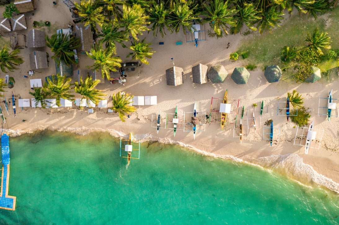 Aerial drone view of Daku Island, Siargao Philippines.